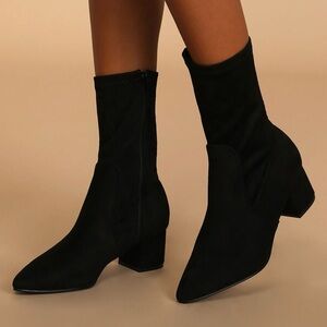Lulus Dwyla Black Faux Suede Ankle Booties